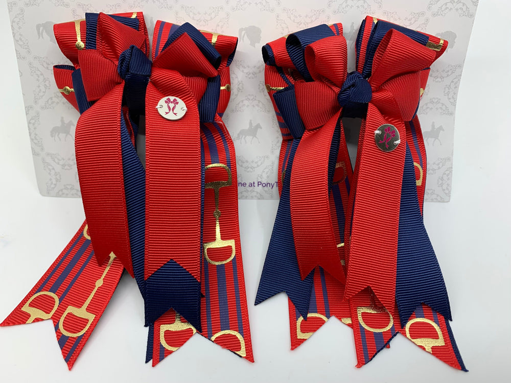 PonyTail Bows 3" Tails PonyTail Bows- Red/Navy Bits equestrian team apparel online tack store mobile tack store custom farm apparel custom show stable clothing equestrian lifestyle horse show clothing riding clothes PonyTail Bows | Equestrian Hair Accessories horses equestrian tack store