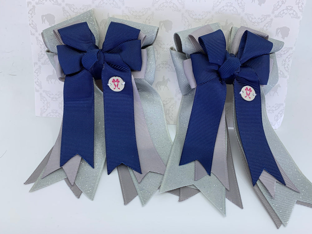 PonyTail Bows 3" Tails PonyTail Bows- Navy Silver Glitter equestrian team apparel online tack store mobile tack store custom farm apparel custom show stable clothing equestrian lifestyle horse show clothing riding clothes PonyTail Bows | Equestrian Hair Accessories horses equestrian tack store