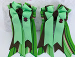 PonyTail Bows- Light Green Java Brown Stripes