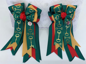 PonyTail Bows 3" Tails PonyTail Bows- Green Gold Striped Bits equestrian team apparel online tack store mobile tack store custom farm apparel custom show stable clothing equestrian lifestyle horse show clothing riding clothes PonyTail Bows | Equestrian Hair Accessories horses equestrian tack store