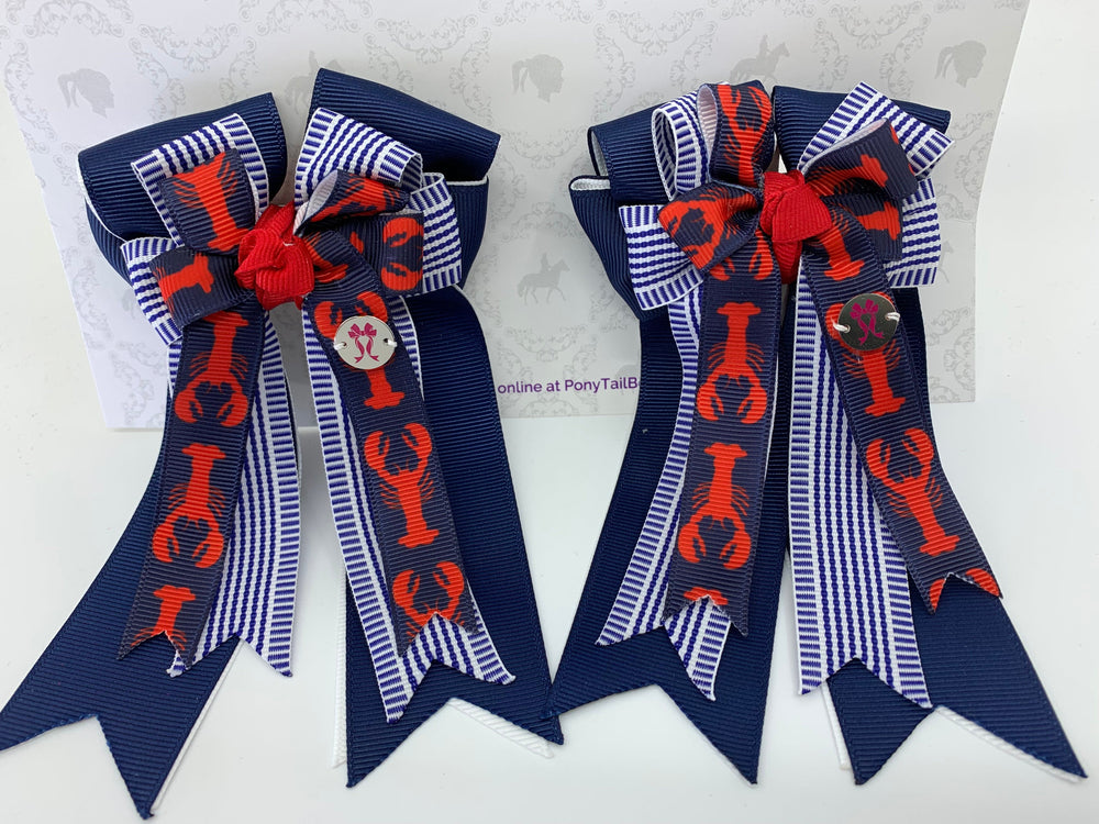 PonyTail Bows 3" Tails PonyTail Bows- Navy Stripe Lobster equestrian team apparel online tack store mobile tack store custom farm apparel custom show stable clothing equestrian lifestyle horse show clothing riding clothes PonyTail Bows | Equestrian Hair Accessories horses equestrian tack store