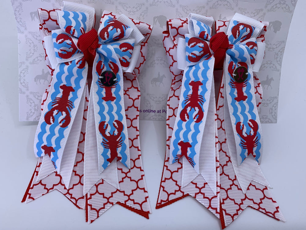 PonyTail Bows 3" Tails PonyTail Bows- Red Motif Lobster equestrian team apparel online tack store mobile tack store custom farm apparel custom show stable clothing equestrian lifestyle horse show clothing riding clothes PonyTail Bows | Equestrian Hair Accessories horses equestrian tack store