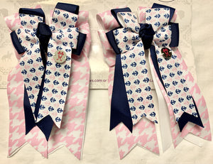 Anchors on Houndstooth PonyTail Bows