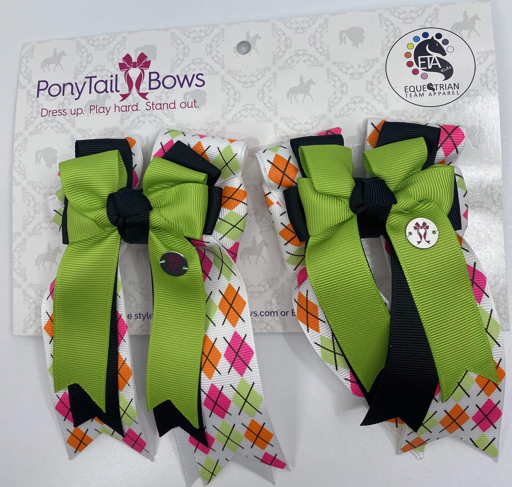 PonyTail Bows 3" Tails Argyle Lime/Black PonyTail Bows equestrian team apparel online tack store mobile tack store custom farm apparel custom show stable clothing equestrian lifestyle horse show clothing riding clothes PonyTail Bows | Equestrian Hair Accessories horses equestrian tack store?id=28113639637158