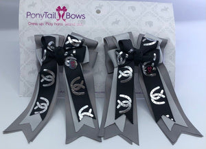 PonyTail Bows 3" Tails Black Horse Shoes PonyTail Bows equestrian team apparel online tack store mobile tack store custom farm apparel custom show stable clothing equestrian lifestyle horse show clothing riding clothes PonyTail Bows | Equestrian Hair Accessories horses equestrian tack store