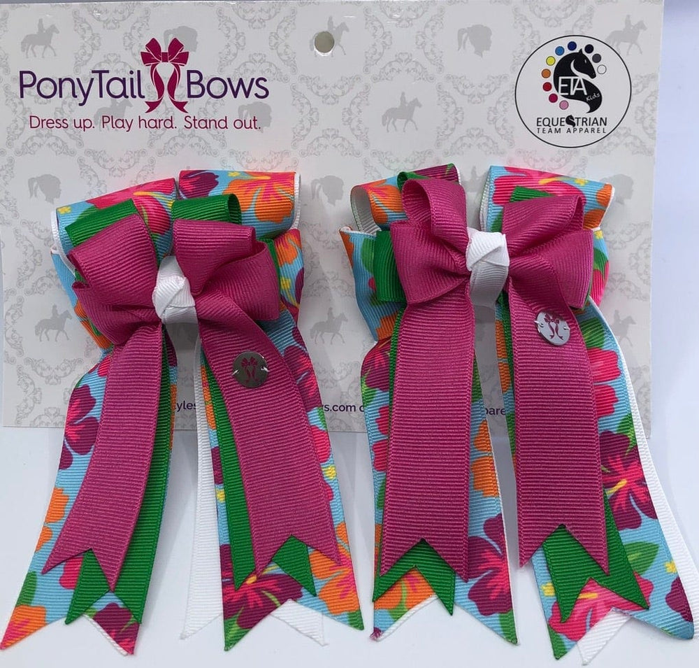 PonyTail Bows 3" Tails Magenta Hibiscus PonyTail Bows equestrian team apparel online tack store mobile tack store custom farm apparel custom show stable clothing equestrian lifestyle horse show clothing riding clothes PonyTail Bows | Equestrian Hair Accessories horses equestrian tack store