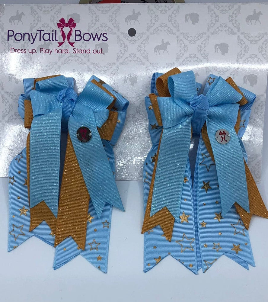 Starry Night- Aqua PonyTail Bows