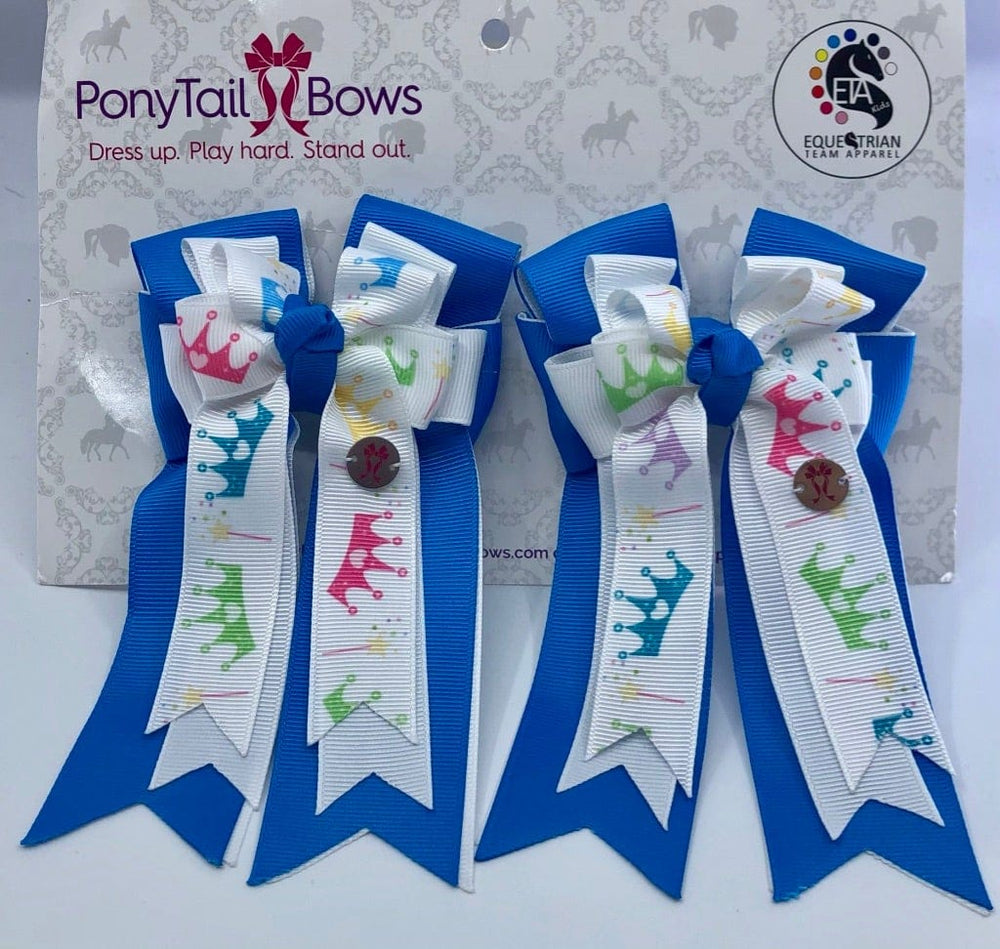 Ocean Blue Crowns PonyTail Bows