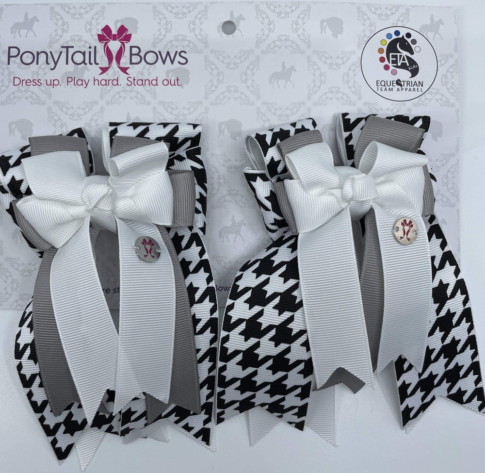 PonyTail Bows 3" Tails Black and White Houndstooth PonyTail Bows equestrian team apparel online tack store mobile tack store custom farm apparel custom show stable clothing equestrian lifestyle horse show clothing riding clothes PonyTail Bows | Equestrian Hair Accessories horses equestrian tack store