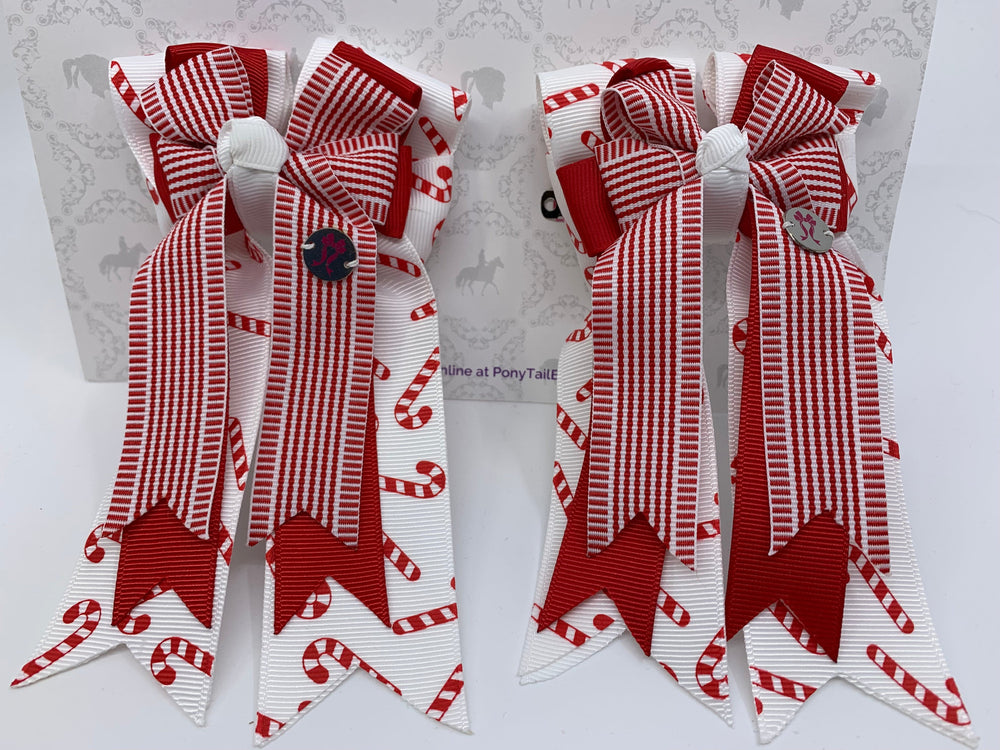 PonyTail Bows- Red Canes