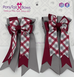 PonyTail Bows- Cranberry Plaid Grey Base