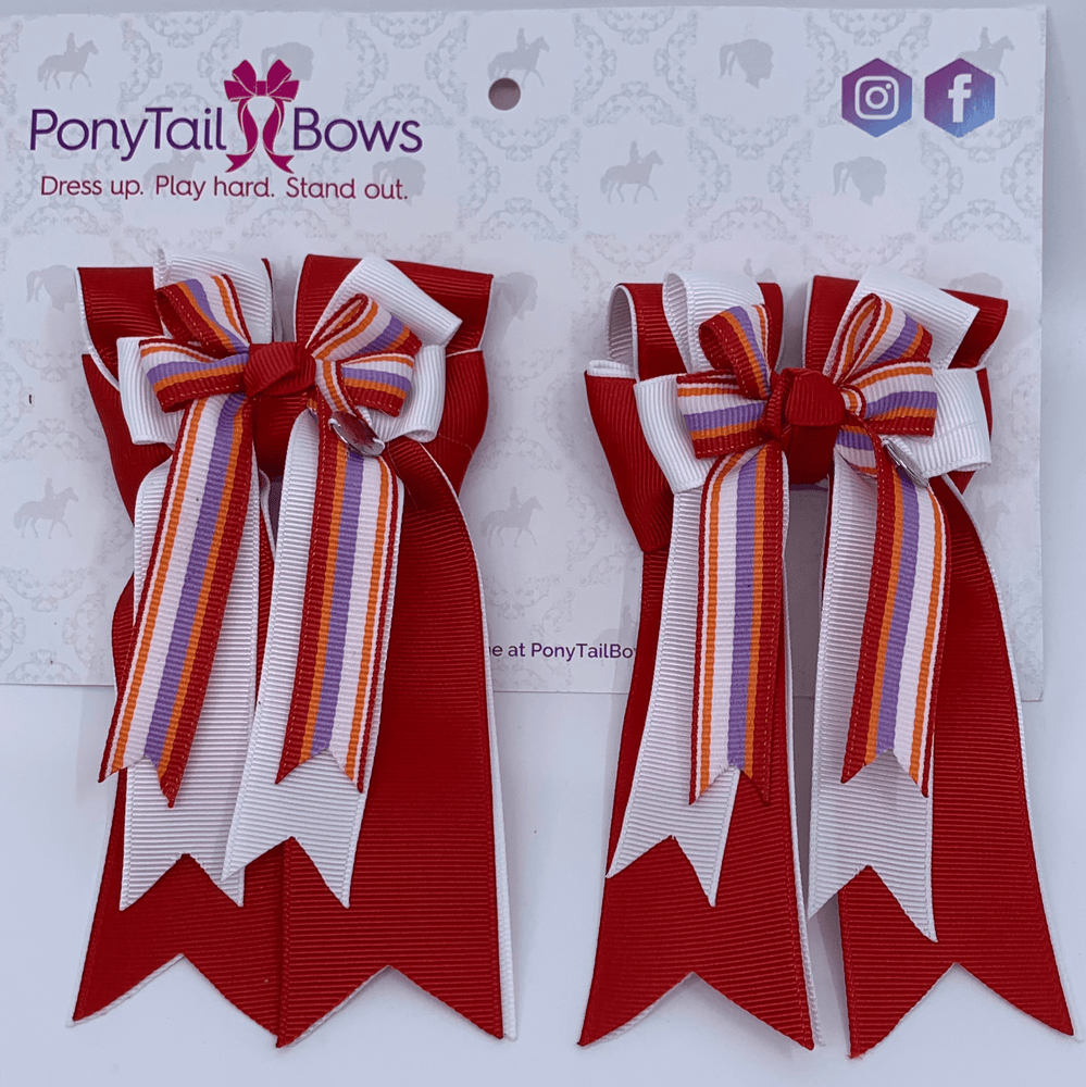 PonyTail Bows- Red/White/Stripe