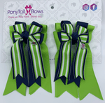 PonyTail Bows- Green Striped/Navy