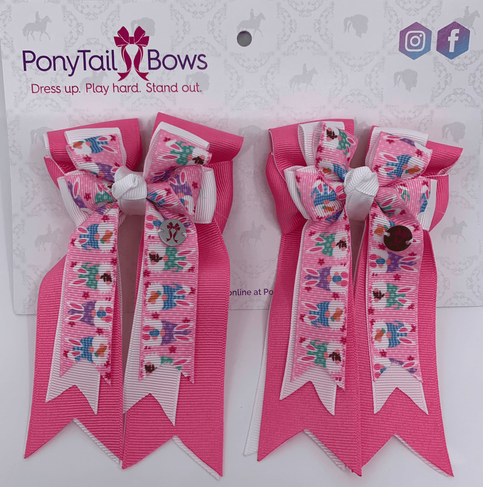 PonyTail Bows- Pink Bunny Gnomes