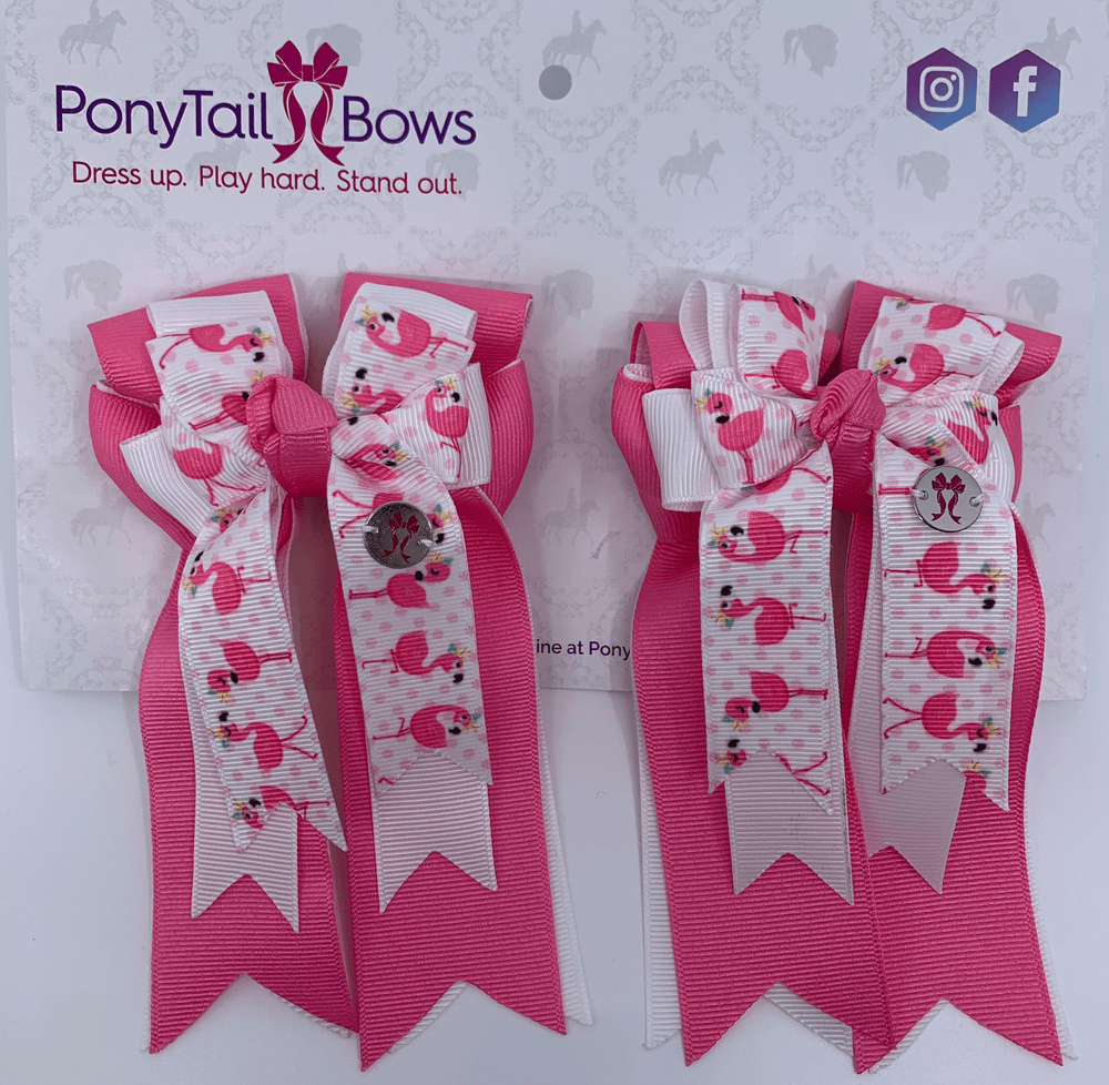 PonyTail Bows 3" Tails PonyTail Bows- Pink/White Flamingos equestrian team apparel online tack store mobile tack store custom farm apparel custom show stable clothing equestrian lifestyle horse show clothing riding clothes PonyTail Bows | Equestrian Hair Accessories horses equestrian tack store