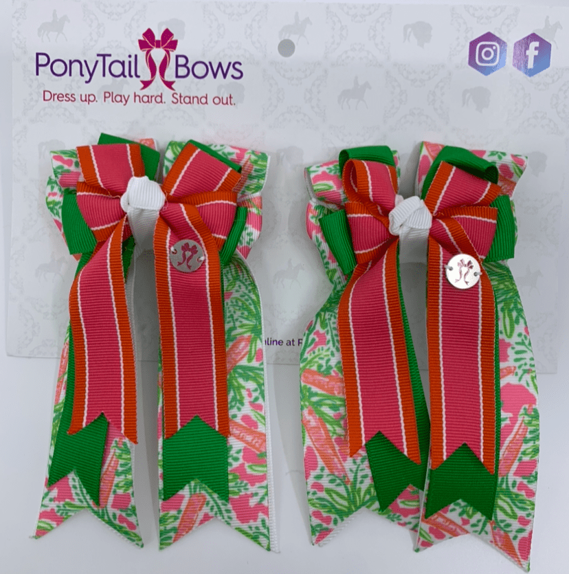 PonyTail Bows- Pink Green Design