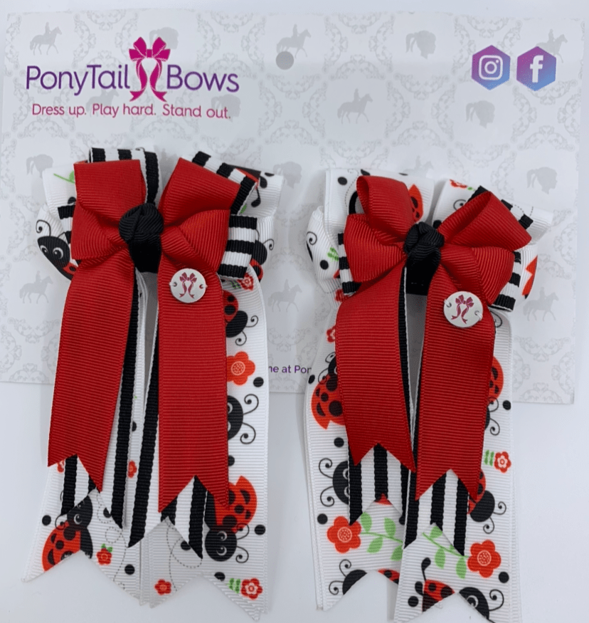 PonyTail Bows- Stripes Ladybug