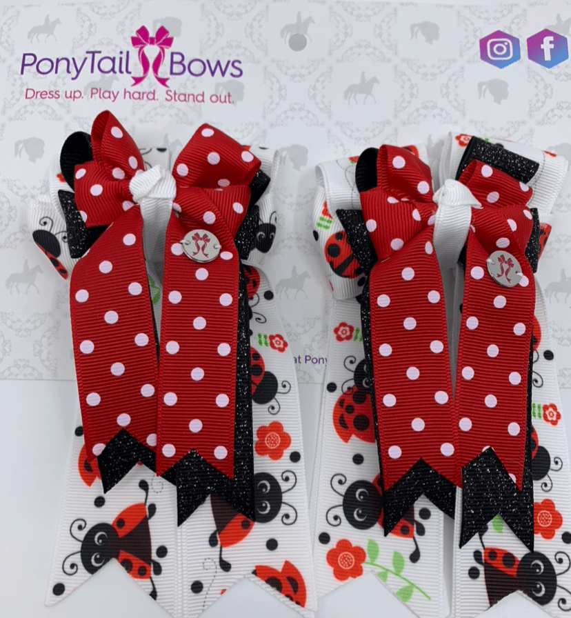 PonyTail Bows 3" Tails PonyTail Bows- Polka Dots Ladybug equestrian team apparel online tack store mobile tack store custom farm apparel custom show stable clothing equestrian lifestyle horse show clothing riding clothes PonyTail Bows | Equestrian Hair Accessories horses equestrian tack store