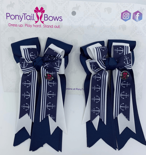 PonyTail Bows 3" Tails PonyTail Bows- Navy White Pinstripe Anchors equestrian team apparel online tack store mobile tack store custom farm apparel custom show stable clothing equestrian lifestyle horse show clothing riding clothes PonyTail Bows | Equestrian Hair Accessories horses equestrian tack store