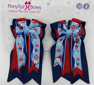 PonyTail Bows 3" Tails PonyTail Bows- Capri Blue Sailboats equestrian team apparel online tack store mobile tack store custom farm apparel custom show stable clothing equestrian lifestyle horse show clothing riding clothes PonyTail Bows | Equestrian Hair Accessories horses equestrian tack store