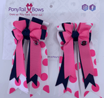 PonyTail Bows-Navy Pink Polka Dots