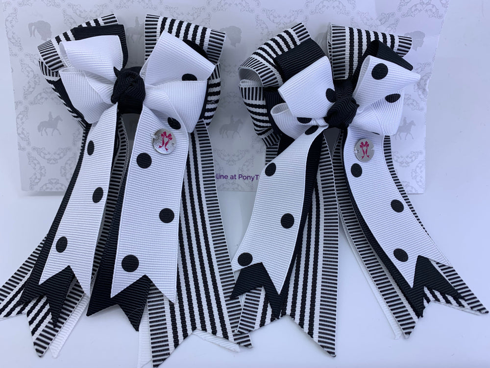 PonyTail Bows 3" Tails PonyTail Bows- Black & White Stripes equestrian team apparel online tack store mobile tack store custom farm apparel custom show stable clothing equestrian lifestyle horse show clothing riding clothes PonyTail Bows | Equestrian Hair Accessories horses equestrian tack store