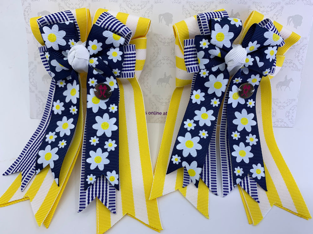 PonyTail Bows- Yellow Blue Daisy