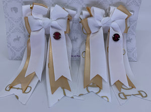 PonyTail Bows 3" Tails PonyTail Bows- White/Gold Bits equestrian team apparel online tack store mobile tack store custom farm apparel custom show stable clothing equestrian lifestyle horse show clothing riding clothes PonyTail Bows | Equestrian Hair Accessories horses equestrian tack store