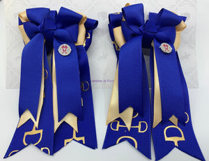 PonyTail Bows 3" Tails PonyTail Bows- Royal Blue/Gold Bits equestrian team apparel online tack store mobile tack store custom farm apparel custom show stable clothing equestrian lifestyle horse show clothing riding clothes PonyTail Bows | Equestrian Hair Accessories horses equestrian tack store