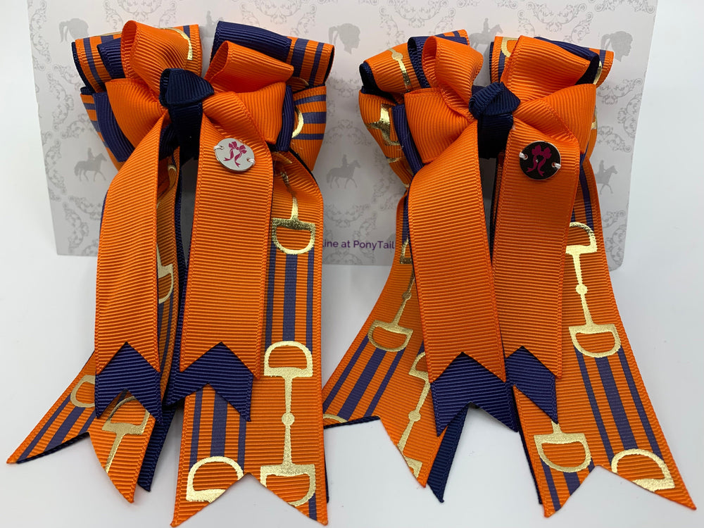 PonyTail Bows 3" Tails PonyTail Bows- Orange Xtreme with Navy Bits equestrian team apparel online tack store mobile tack store custom farm apparel custom show stable clothing equestrian lifestyle horse show clothing riding clothes PonyTail Bows | Equestrian Hair Accessories horses equestrian tack store