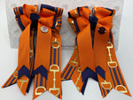 PonyTail Bows- Orange Crush with Navy Bits