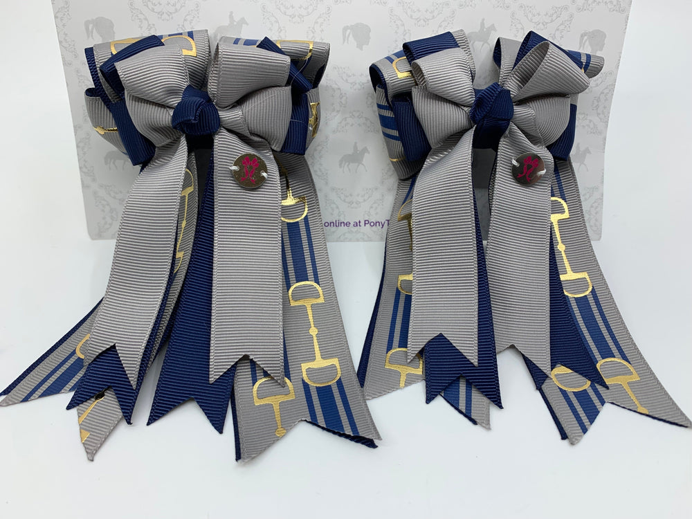 PonyTail Bows 3" Tails PonyTail Bows- Grey Navy Bits equestrian team apparel online tack store mobile tack store custom farm apparel custom show stable clothing equestrian lifestyle horse show clothing riding clothes PonyTail Bows | Equestrian Hair Accessories horses equestrian tack store