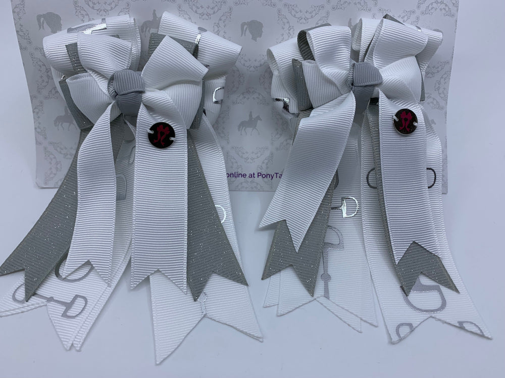 PonyTail Bows 3" Tails PonyTail Bows- White/Silver Bits equestrian team apparel online tack store mobile tack store custom farm apparel custom show stable clothing equestrian lifestyle horse show clothing riding clothes PonyTail Bows | Equestrian Hair Accessories horses equestrian tack store