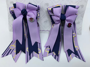 PonyTail Bows 3" Tails PonyTail Bows- Lilac/Navy Bits equestrian team apparel online tack store mobile tack store custom farm apparel custom show stable clothing equestrian lifestyle horse show clothing riding clothes PonyTail Bows | Equestrian Hair Accessories horses equestrian tack store