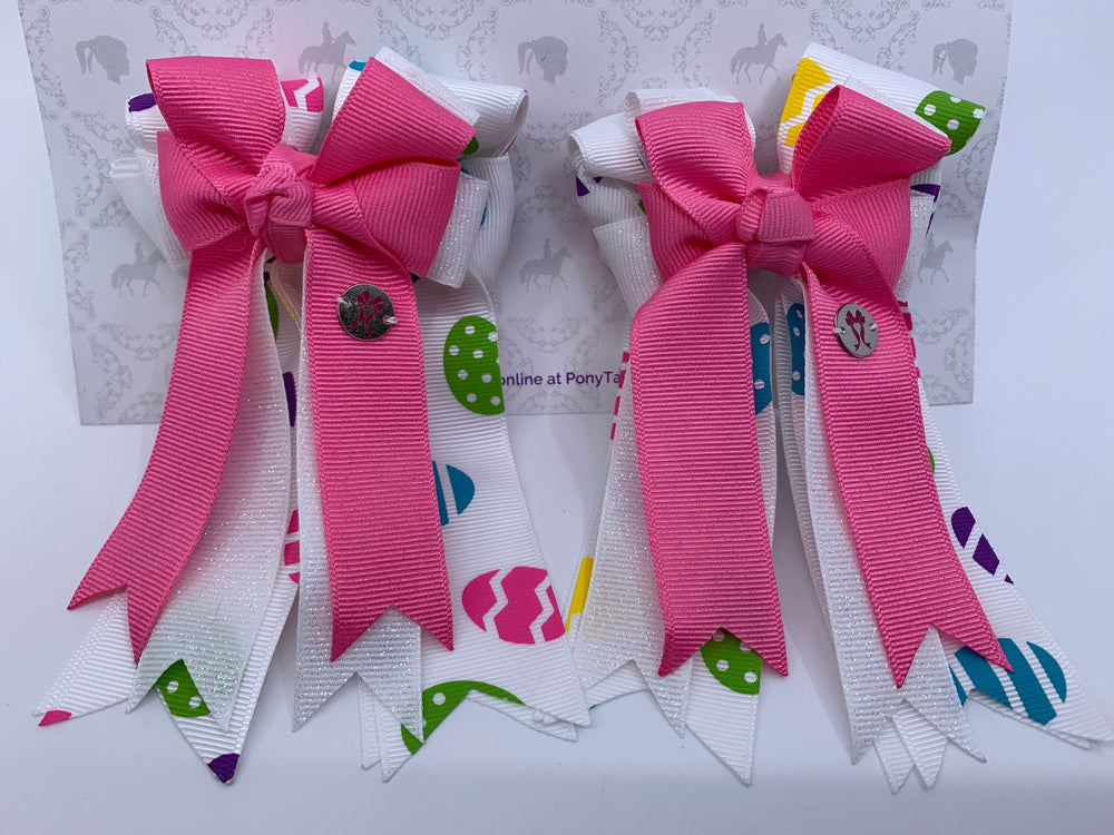 PonyTail Bows- Pink/White Easter Eggs