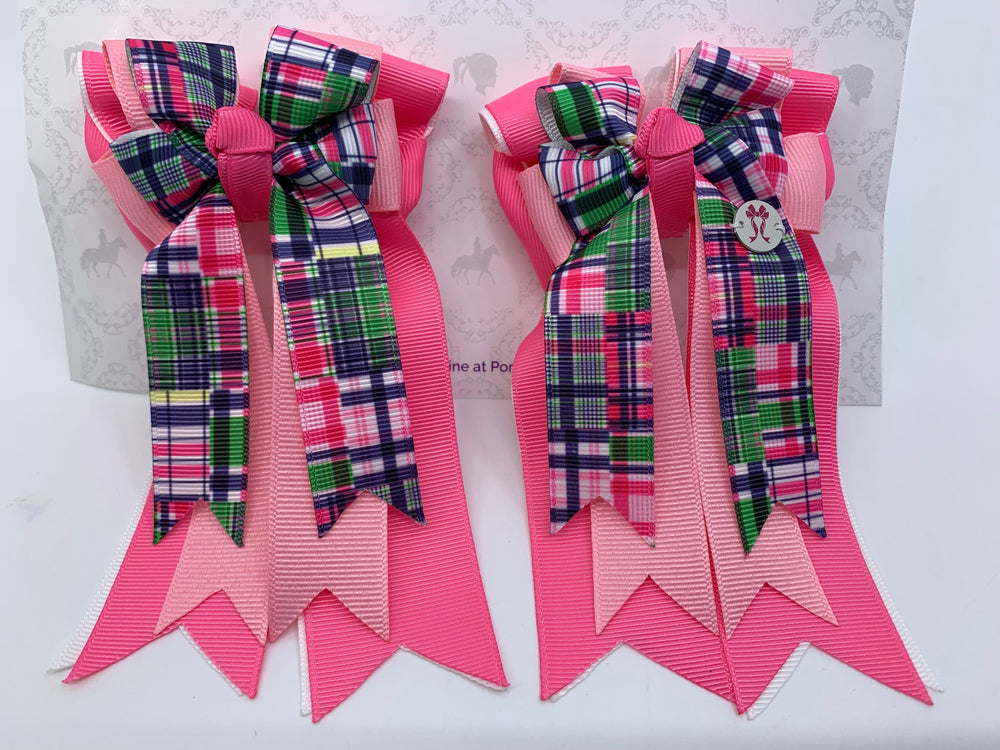 PonyTail Bows 3" Tails PonyTail Bows- Preppy Plaid PInk equestrian team apparel online tack store mobile tack store custom farm apparel custom show stable clothing equestrian lifestyle horse show clothing riding clothes PonyTail Bows | Equestrian Hair Accessories horses equestrian tack store