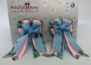 PonyTail Bows 3" Tails Garden Party- Blue Glitter PonyTail Bows equestrian team apparel online tack store mobile tack store custom farm apparel custom show stable clothing equestrian lifestyle horse show clothing riding clothes PonyTail Bows | Equestrian Hair Accessories horses equestrian tack store