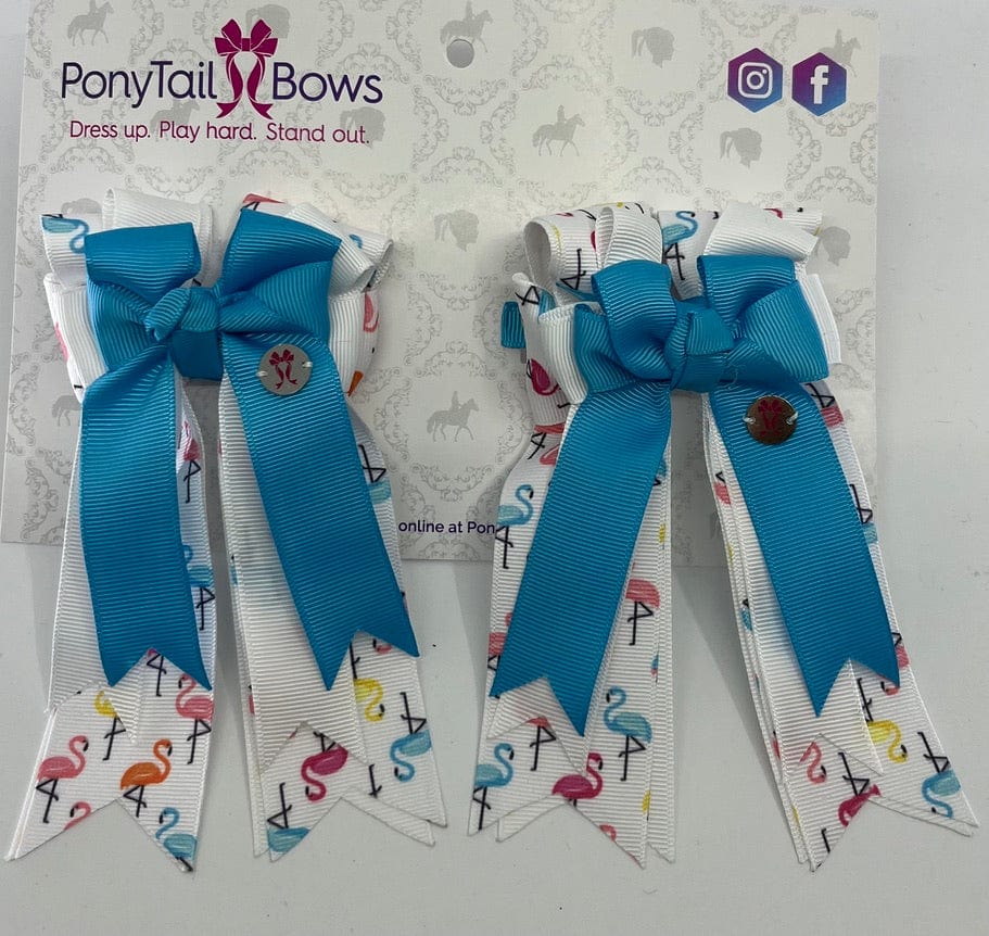 PonyTail Bows 3" Tails Flamingos For Days- Blue PonyTail Bows equestrian team apparel online tack store mobile tack store custom farm apparel custom show stable clothing equestrian lifestyle horse show clothing riding clothes PonyTail Bows | Equestrian Hair Accessories horses equestrian tack store