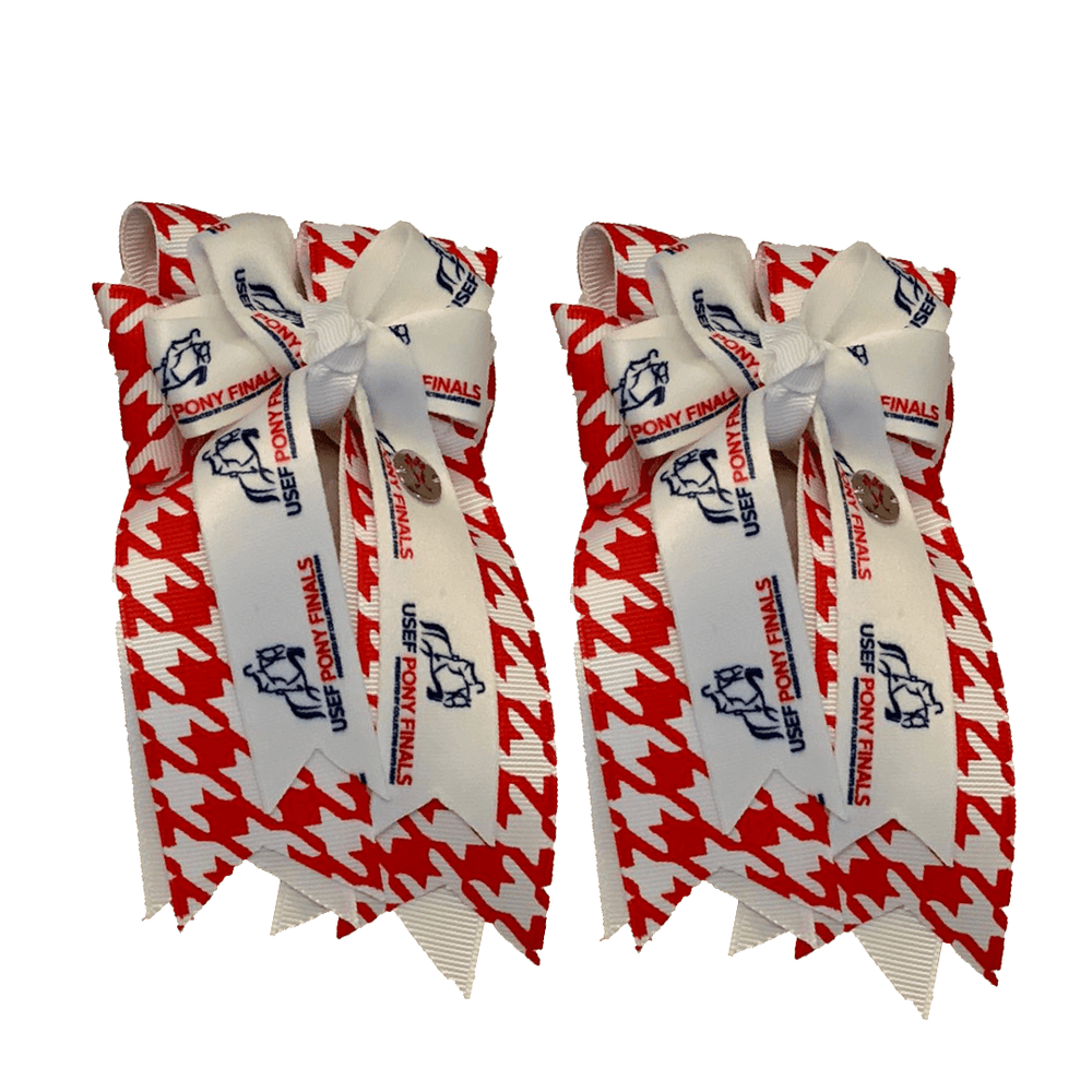 Ponytail Bows 3" Tails PF Red Houndstooth Show Bows equestrian team apparel online tack store mobile tack store custom farm apparel custom show stable clothing equestrian lifestyle horse show clothing riding clothes horses equestrian tack store