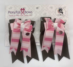 Brown Pink Stripes PonyTail Bows
