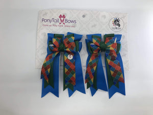 PonyTail Bows 3" Tails Color Pattern/Blue Base  PonyTail Bows equestrian team apparel online tack store mobile tack store custom farm apparel custom show stable clothing equestrian lifestyle horse show clothing riding clothes PonyTail Bows | Equestrian Hair Accessories horses equestrian tack store?id=22587115307174