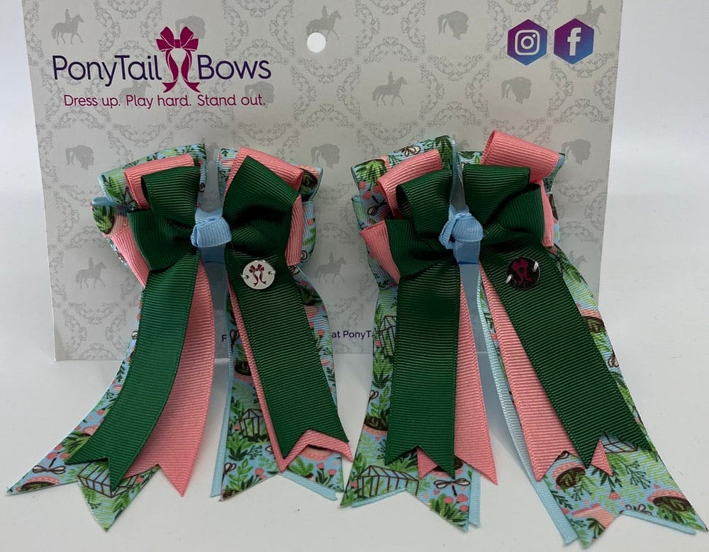 PonyTail Bows 3" Tails Garden Party- Hunter Green PonyTail Bows equestrian team apparel online tack store mobile tack store custom farm apparel custom show stable clothing equestrian lifestyle horse show clothing riding clothes PonyTail Bows | Equestrian Hair Accessories horses equestrian tack store