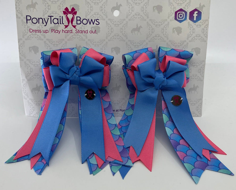 PonyTail Bows 3" Tails Under the Sea- Blue/Pink PonyTail Bows equestrian team apparel online tack store mobile tack store custom farm apparel custom show stable clothing equestrian lifestyle horse show clothing riding clothes PonyTail Bows | Equestrian Hair Accessories horses equestrian tack store