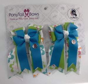 Flower Base - Turquoise PonyTail Bows