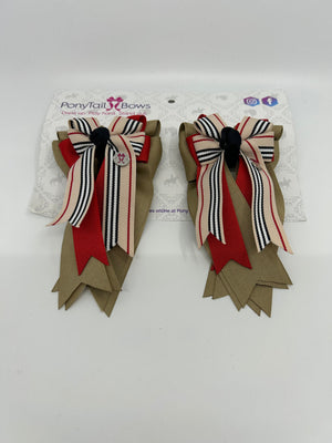 PonyTail Bows 3" Tails Burberry Stripe Khaki PonyTail Bows equestrian team apparel online tack store mobile tack store custom farm apparel custom show stable clothing equestrian lifestyle horse show clothing riding clothes PonyTail Bows | Equestrian Hair Accessories horses equestrian tack store