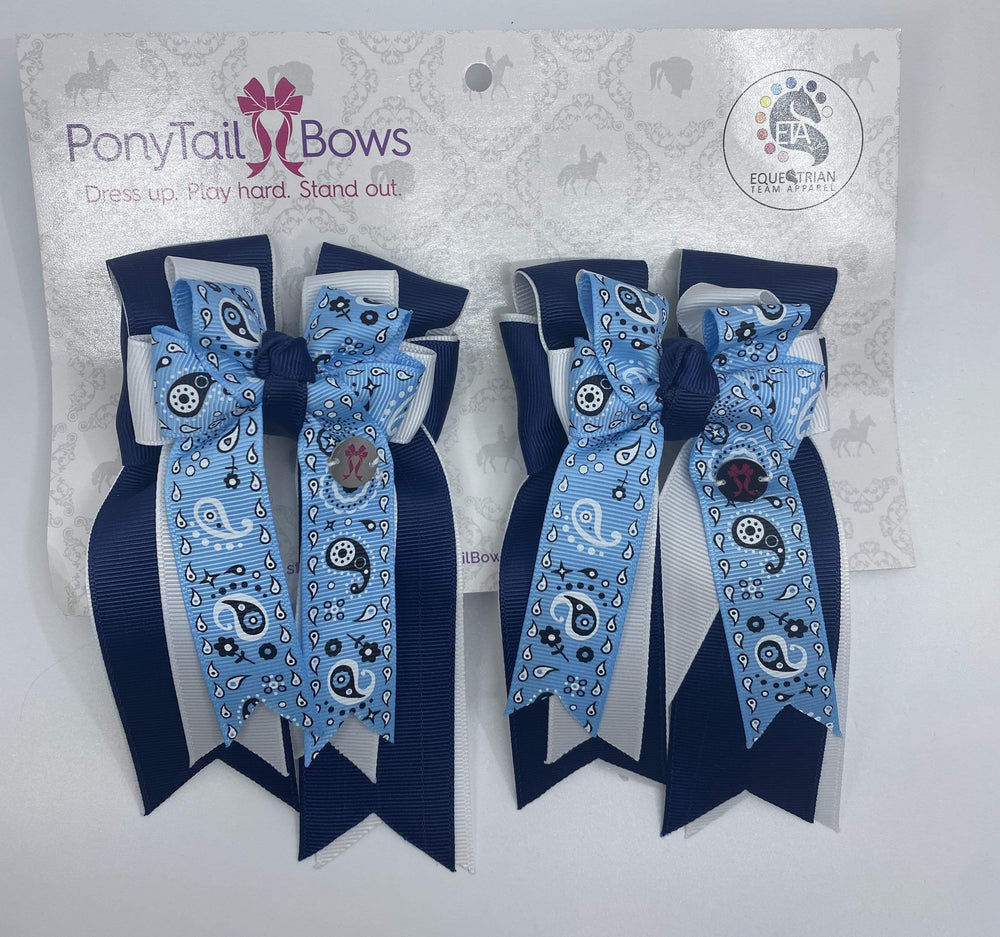 PonyTail Bows 3" Tails Navy/Light Blue Bandana Bows equestrian team apparel online tack store mobile tack store custom farm apparel custom show stable clothing equestrian lifestyle horse show clothing riding clothes PonyTail Bows | Equestrian Hair Accessories horses equestrian tack store