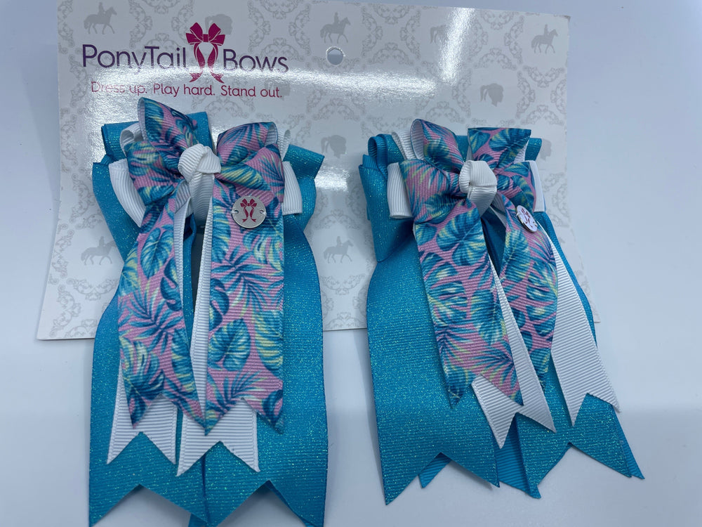 PonyTail Bows 3" Tails Palm Trees Pastel- Ocean Blue PonyTail Bows equestrian team apparel online tack store mobile tack store custom farm apparel custom show stable clothing equestrian lifestyle horse show clothing riding clothes PonyTail Bows | Equestrian Hair Accessories horses equestrian tack store
