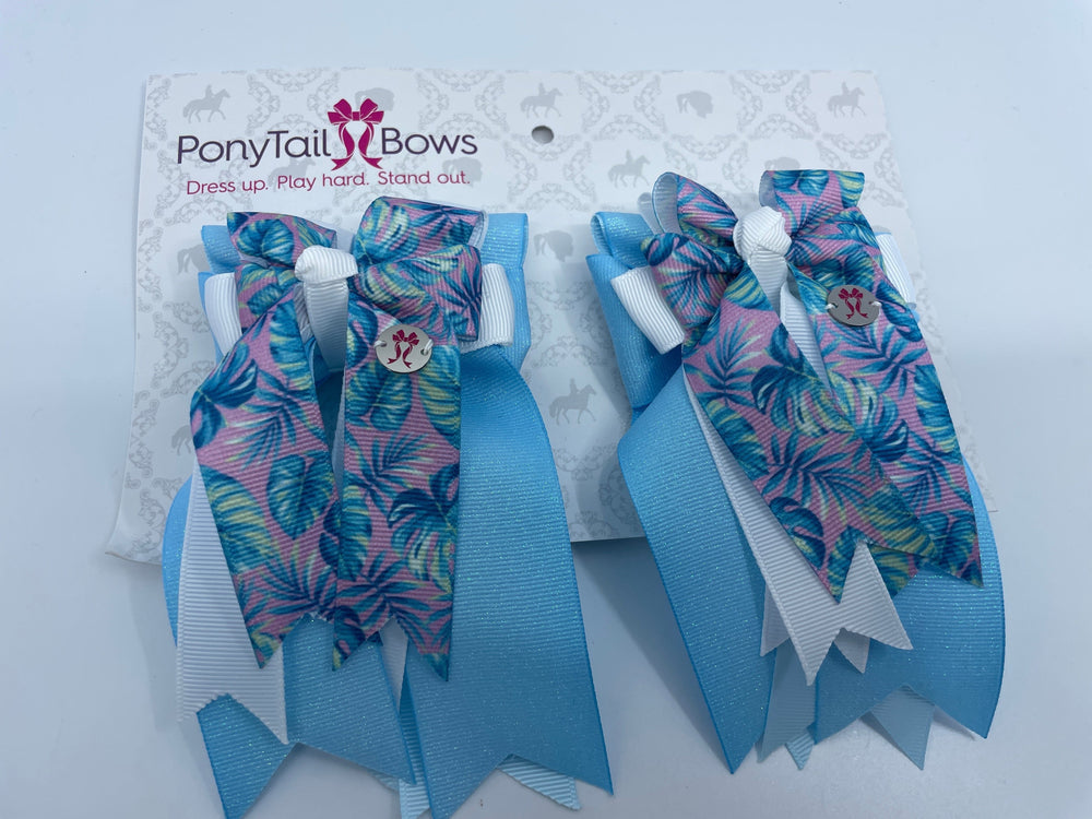 PonyTail Bows 3" Tails Palm Trees Pastel- Baby Blue PonyTail Bows equestrian team apparel online tack store mobile tack store custom farm apparel custom show stable clothing equestrian lifestyle horse show clothing riding clothes PonyTail Bows | Equestrian Hair Accessories horses equestrian tack store