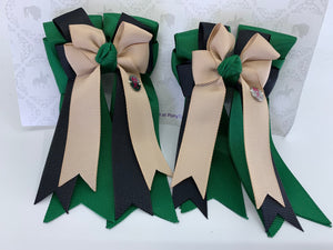 PonyTail Bows 3" Tails PonyTail Bows-  Hunter Green/Black/Khaki equestrian team apparel online tack store mobile tack store custom farm apparel custom show stable clothing equestrian lifestyle horse show clothing riding clothes PonyTail Bows | Equestrian Hair Accessories horses equestrian tack store