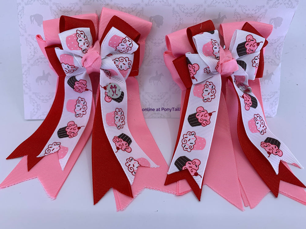 PonyTail Bows 3" Tails PonyTail Bows- Cupcake Party equestrian team apparel online tack store mobile tack store custom farm apparel custom show stable clothing equestrian lifestyle horse show clothing riding clothes PonyTail Bows | Equestrian Hair Accessories horses equestrian tack store